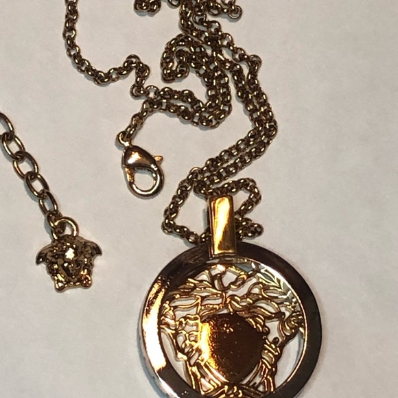VERSACE Medusa Touch Two-Tone Logo Pendant Necklace - Picture 3 of 5